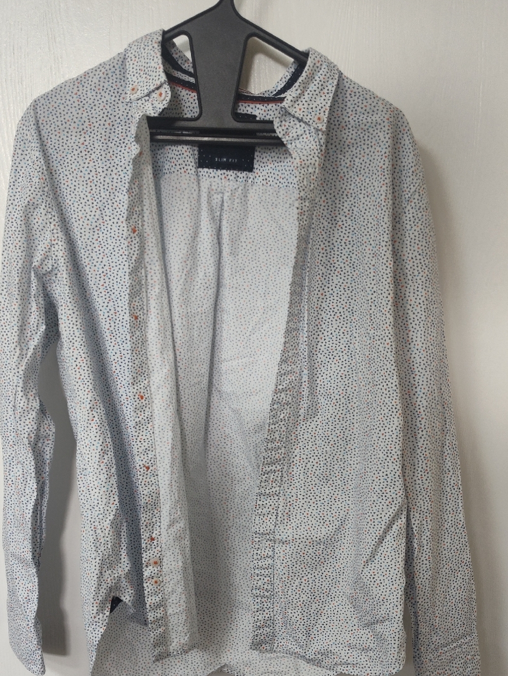 Cactus White Button-Down Shirt with Navy and Red Dot Print